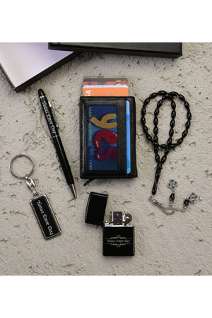 Personalisierter Mechanismus Leder Geldbörse Schlüsselanhänger Rosenkranz Stift und Feuerzeug Set