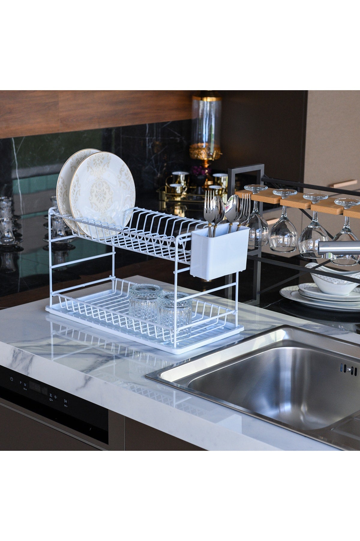 Lifetime Stainless Two-Tier Plate Rack Dish Rack 50 Cm White