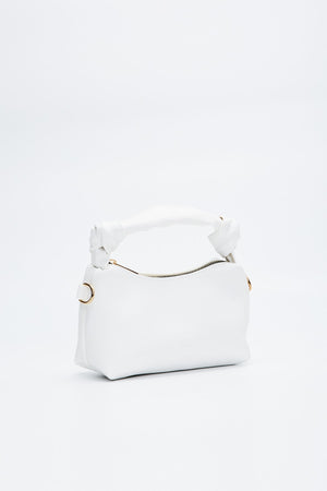 White Shk24 Soft Leather Knot Detailed Chain Strap Hand and Shoulder Bag L:14 E:22 W:8 cm