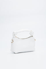 White Shk24 Soft Leather Knot Detailed Chain Strap Hand and Shoulder Bag L:14 E:22 W:8 cm