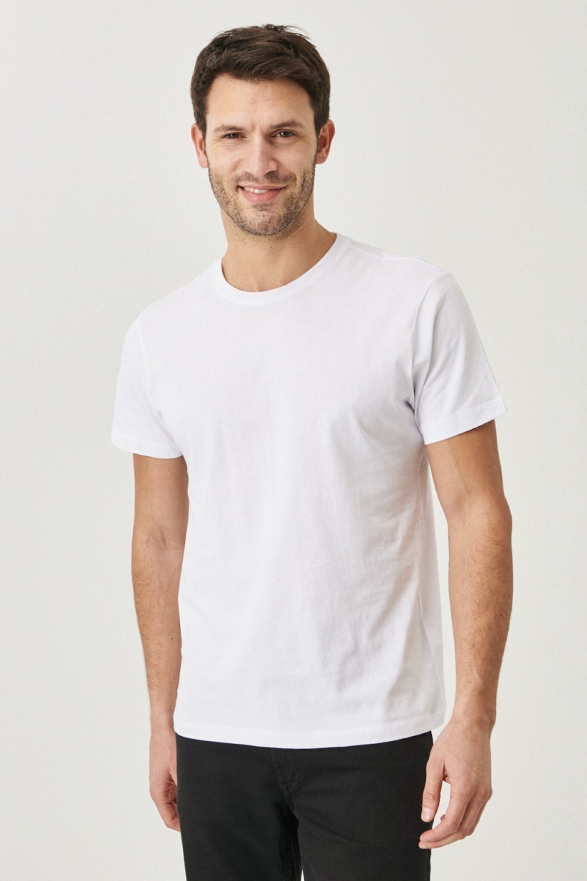 Men'S White 100% Cotton Slim Fit Slim Fit Crew Neck Short Sleeved T-Shirt