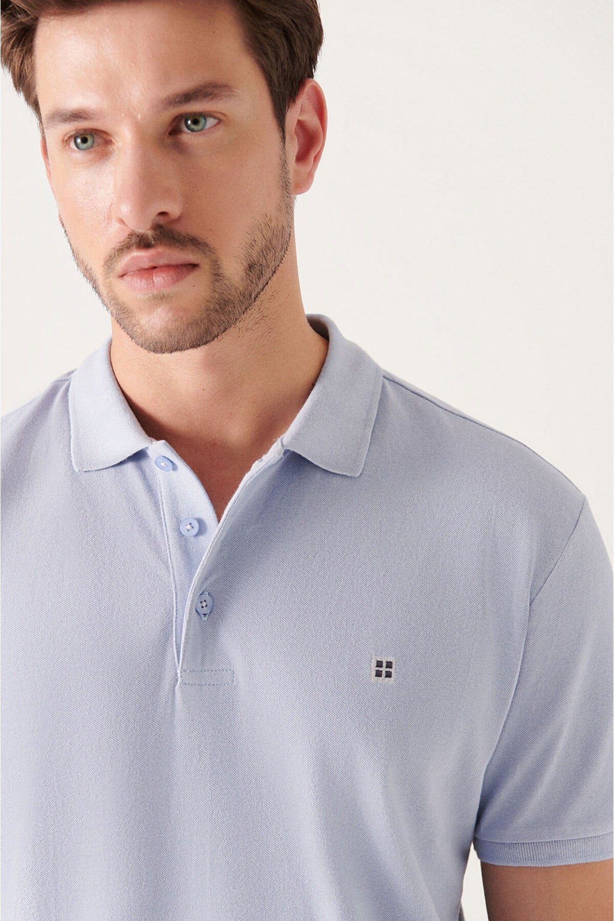 Men's Light Blue 100% Cotton Breathable Standard Fit Normal Cut Polo Neck T-shirt E001004