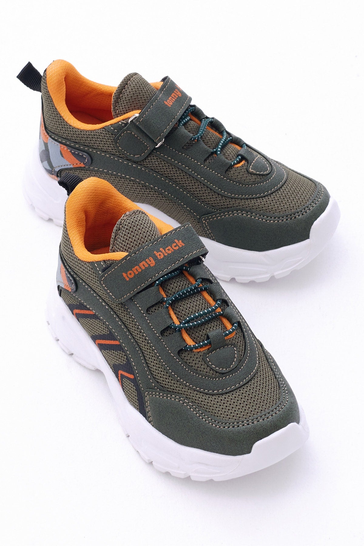 Kids Unisex Khaki Orange Comfort Fit Rubber Laced Velcro Sport Shoes