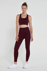 Gela High Waist Flexible and Gathering Sports Leggings Claret Red - Swordslife