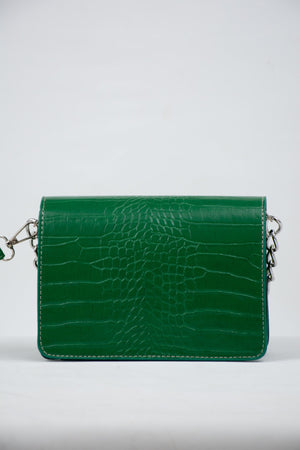 Grüne Clutch Baguette mit Kettenriemen für Damen mit Krokodilmuster
