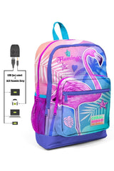 Pink Flamingo Printed Girls' Primary School Bag Set - Usb Output