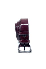 Men's Claret Red Classic Patterned Patent Leather Belt