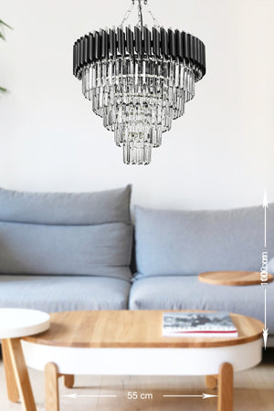 Palmira 55 Cm Crystal Stone Luxury Chandelier Set Of 5 - (Black-Chrome)
