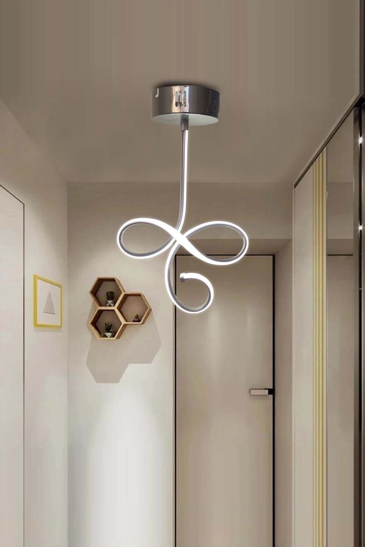 Chrome Pendant Lamp Luxury Plafonier Başak White Light Led Chandelier 1 Year Company Warranty