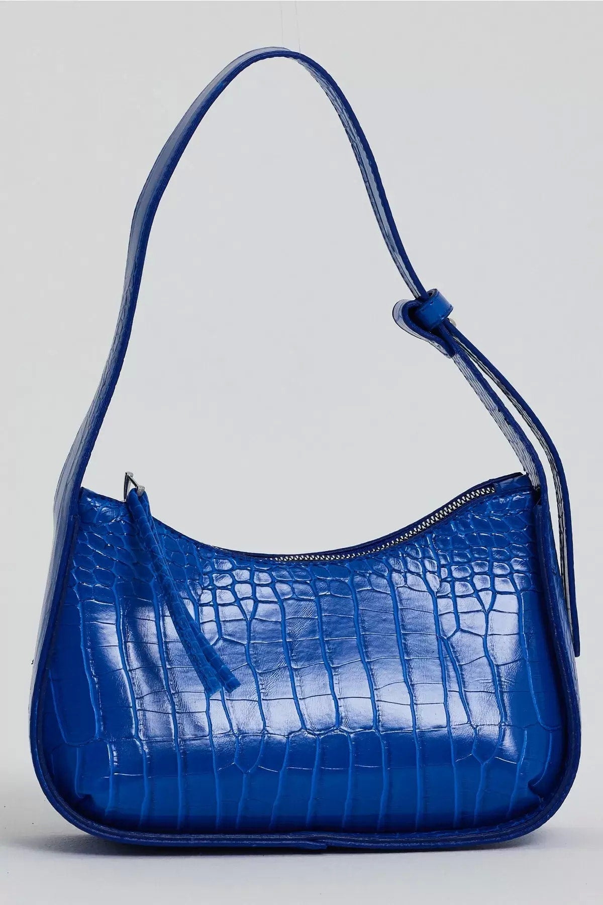 Damen-Baguette-Tasche mit Krokodilmuster in Saxophonblau