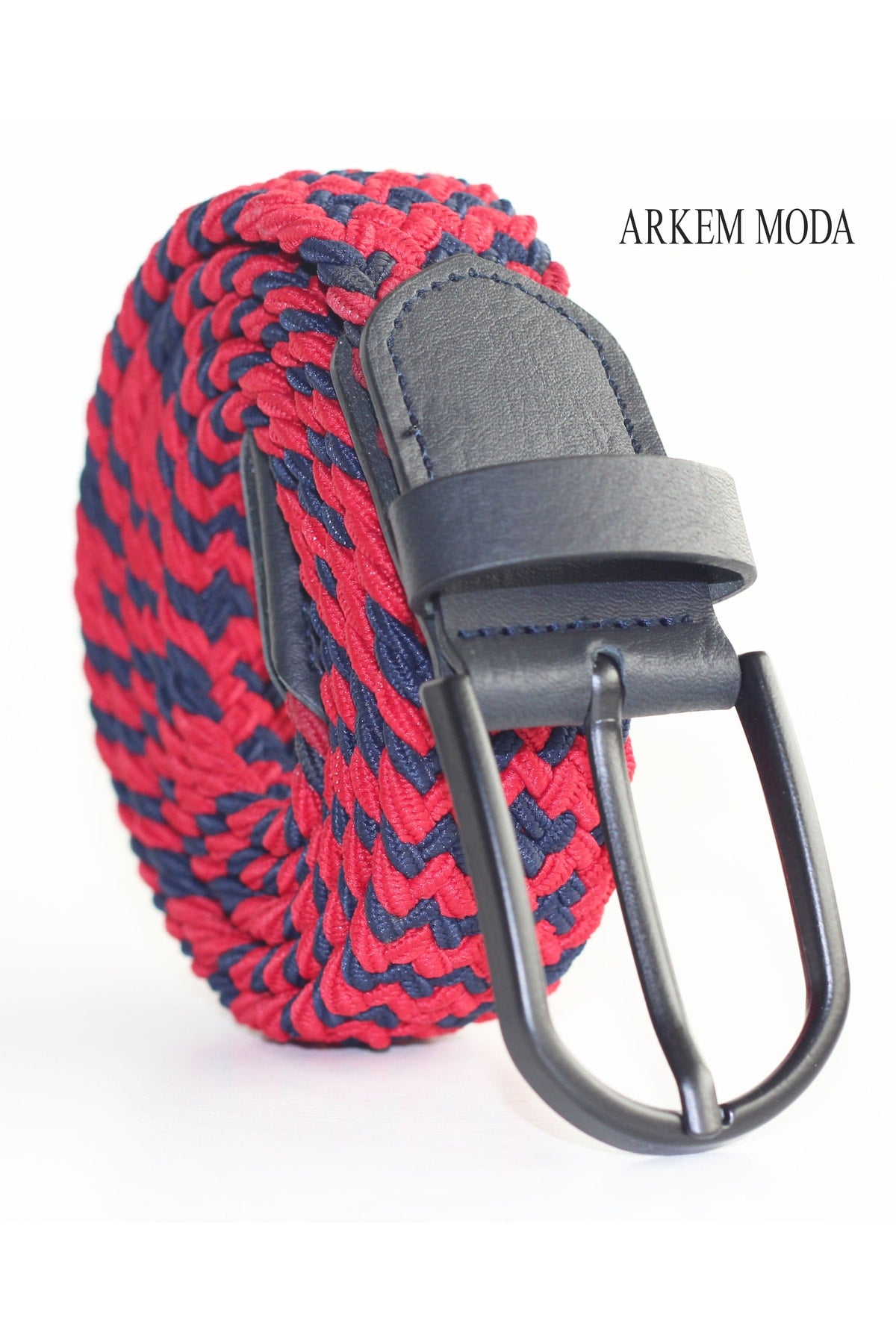 Braided Elastic Belt Red-Navy Blue Jeans, Jeans, Shorts Men'S Belt 3,5 Cm