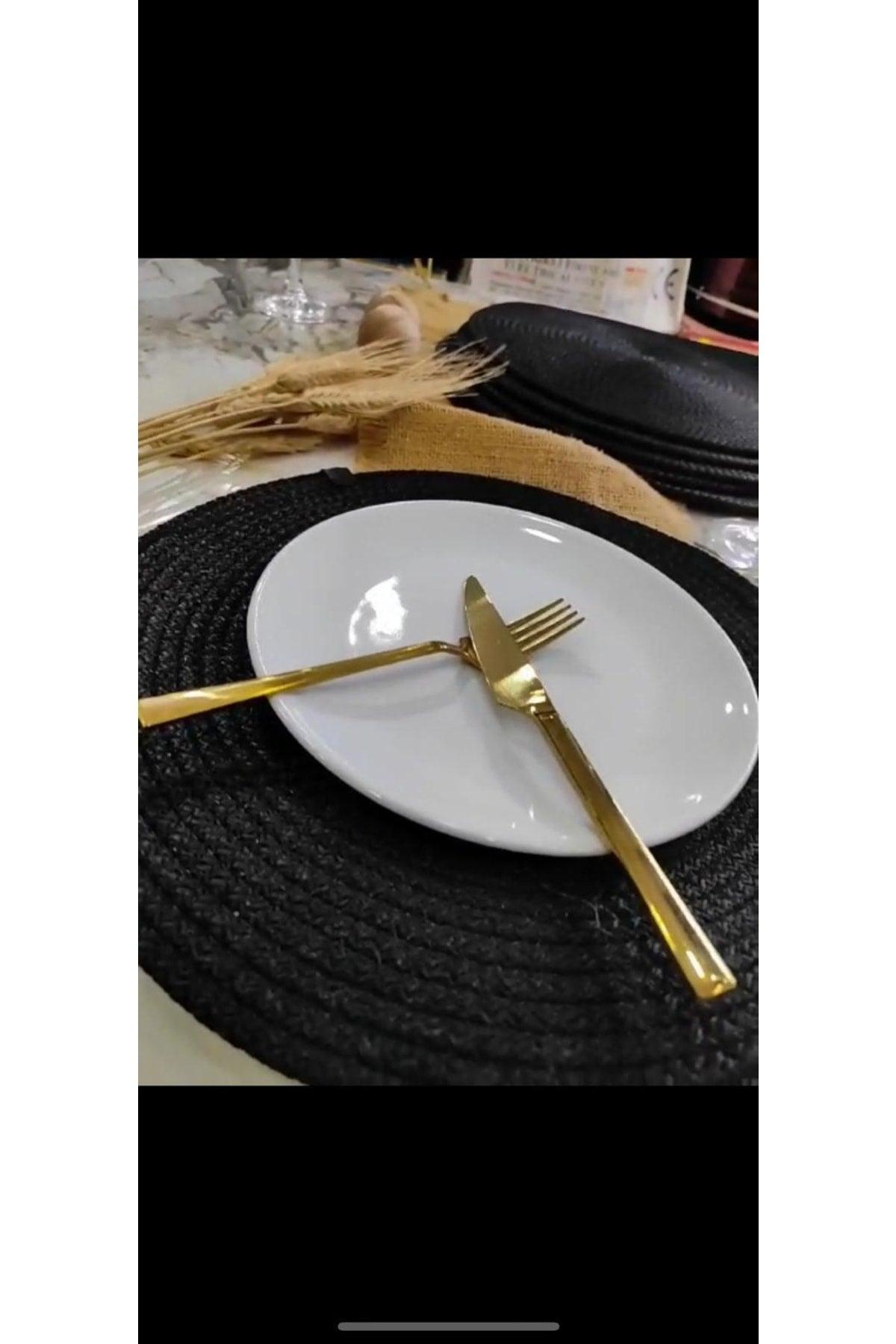 6 Pieces Black Placemat Runner Supla Presentation Dowry Set Cotton Straw Living Room Kitchen Table Cloth - Swordslife