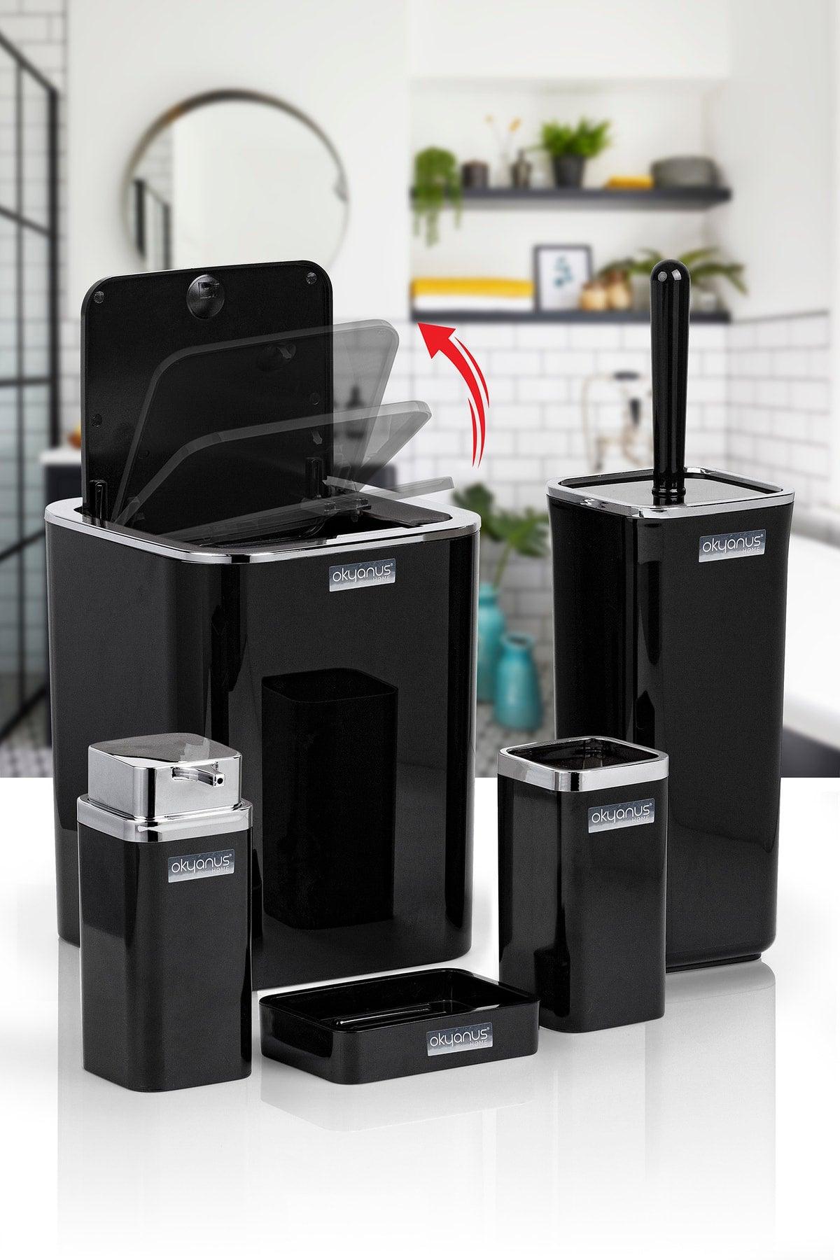 Black Square Chrome 5 Pcs Bathroom Set - Swordslife