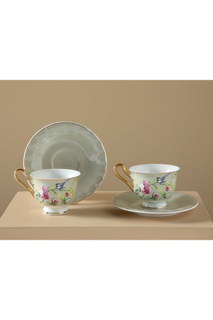 Vanilla New Bone China 4-teiliges Kaffeetassen-Set für 2 Personen 90 ml Hellgrau