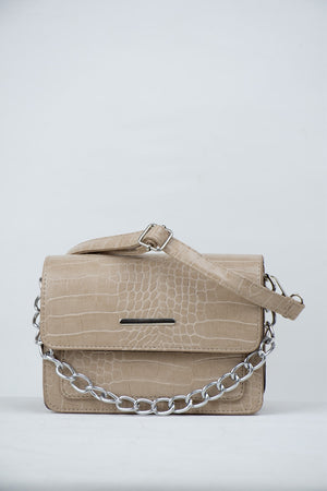 Nerz Damen Clutch Baguette mit Krokodilmuster und Kettenriemen