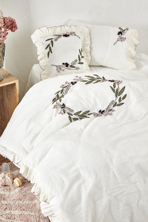 Olivia Baby Girl Duvet Cover Set 100% Linen Hand Embroidered Cream 100X150 Cm