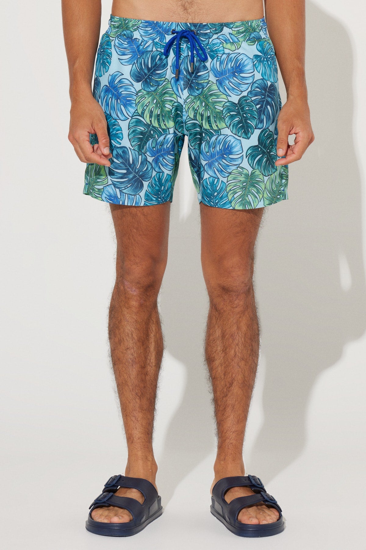 Men's Turquoise Standard Fit Regular Fit Pocket Patterned Swimsuit Sea Shorts