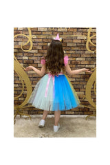 Girl's Colorful Birthday Unicorn Ribbon Zipper Dress