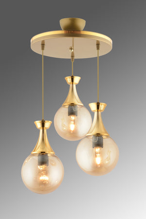 Minel 3-Piece Pendant Lamp Tray Antiqued Gold Gilded Glop Glass Chandelier