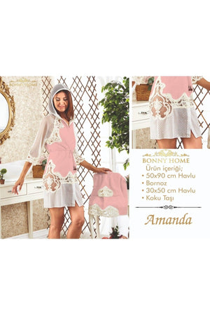 Amanda Powder Ladies French Lace Dowry Bridal Bath Honeymoon Bathrobe Set - Swordslife