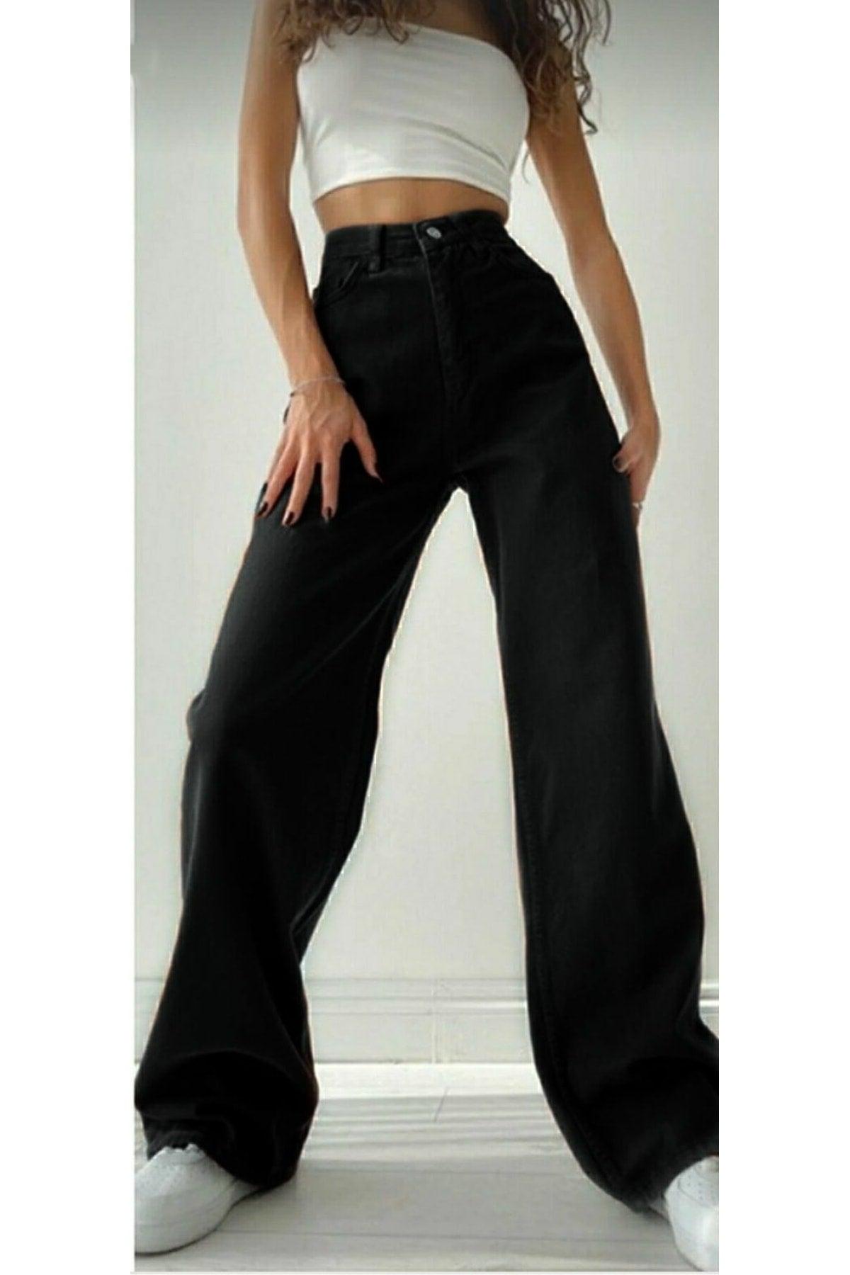 Collection Ness Lycra Loose Women Black Super High Waist Wide Leg Denim Jeans - Swordslife