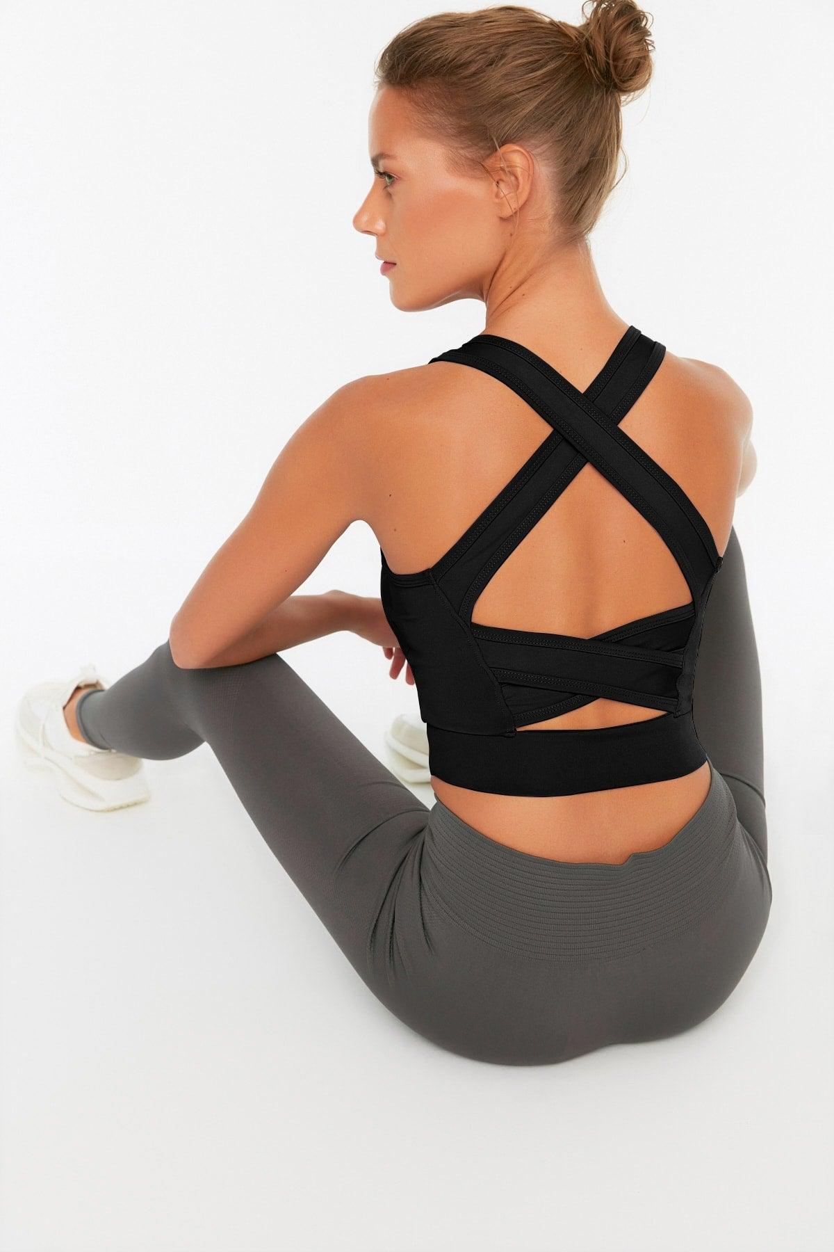 Black Supported Back Detail Square Collar Sports Bra TWOSS22SS0040 - Swordslife