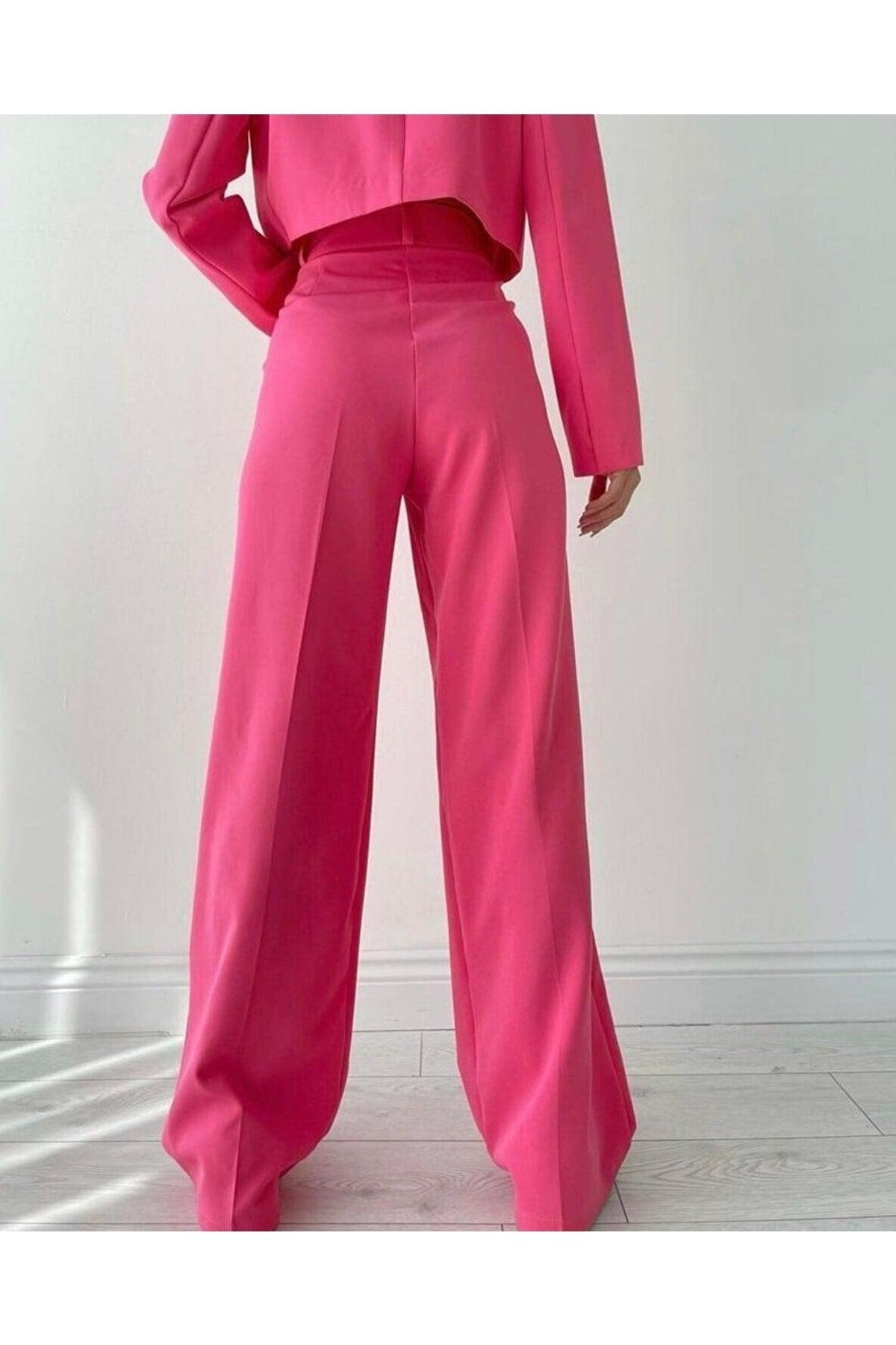 Women's Fuchsia High Waist Palazzo Pants - Swordslife