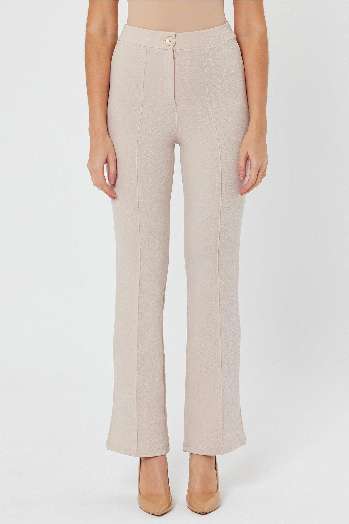 Women's Cream High-Waist Gatherer Bell-Length Palazzo Trousers - Swordslife