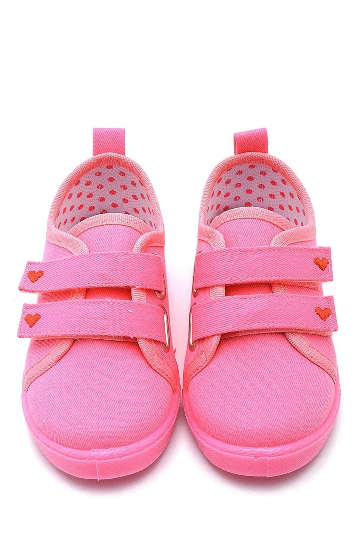 Double Velcro Heart Kids Linen Sneakers-pink-f-499