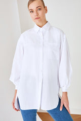 White Balloon Back Sleeve Long Pocket Detailed Basic Woven Shirt TCTSS21GO0976 - Swordslife