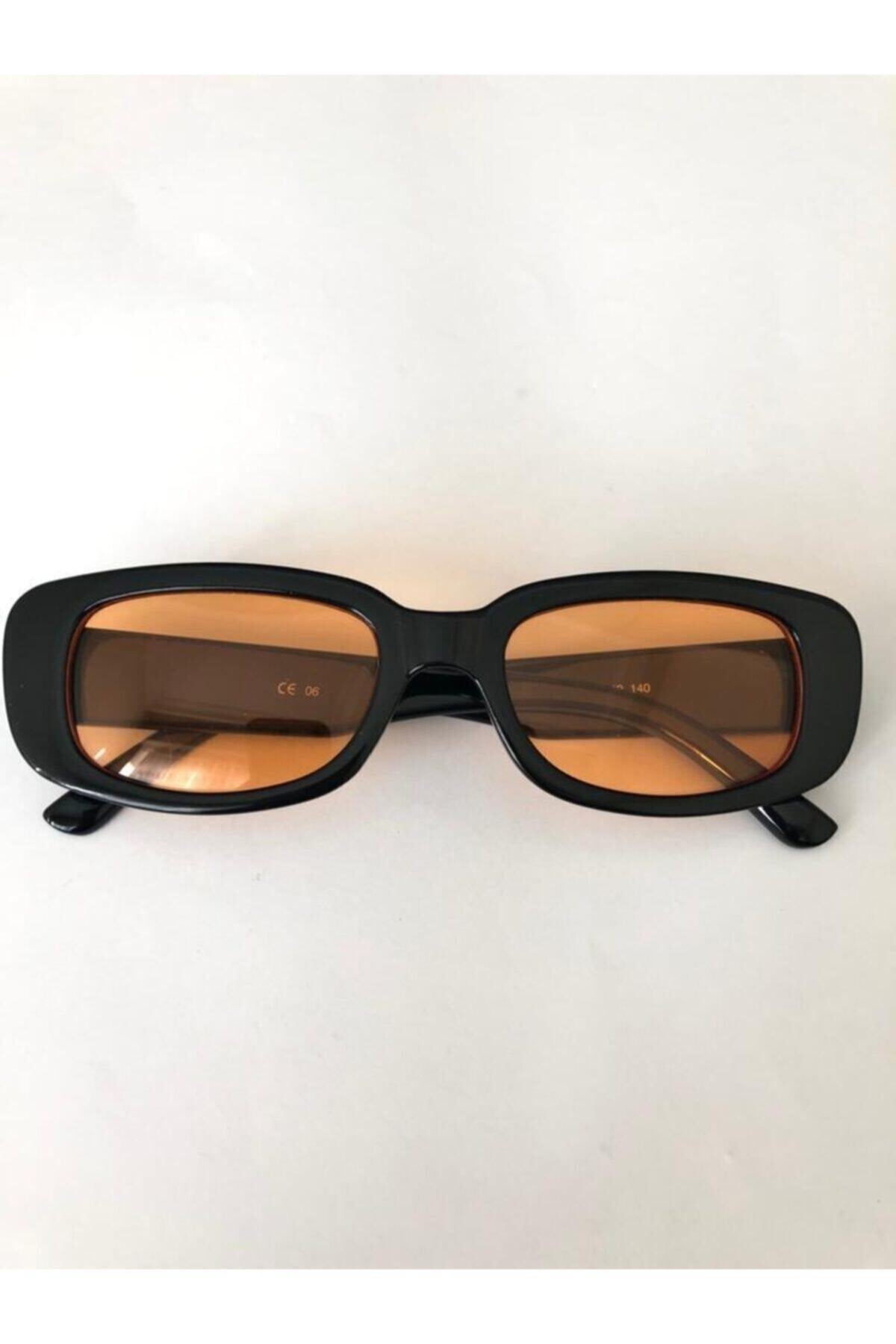 Unisex Orange Black Square Rectangle Vintage Retro Sunglasses