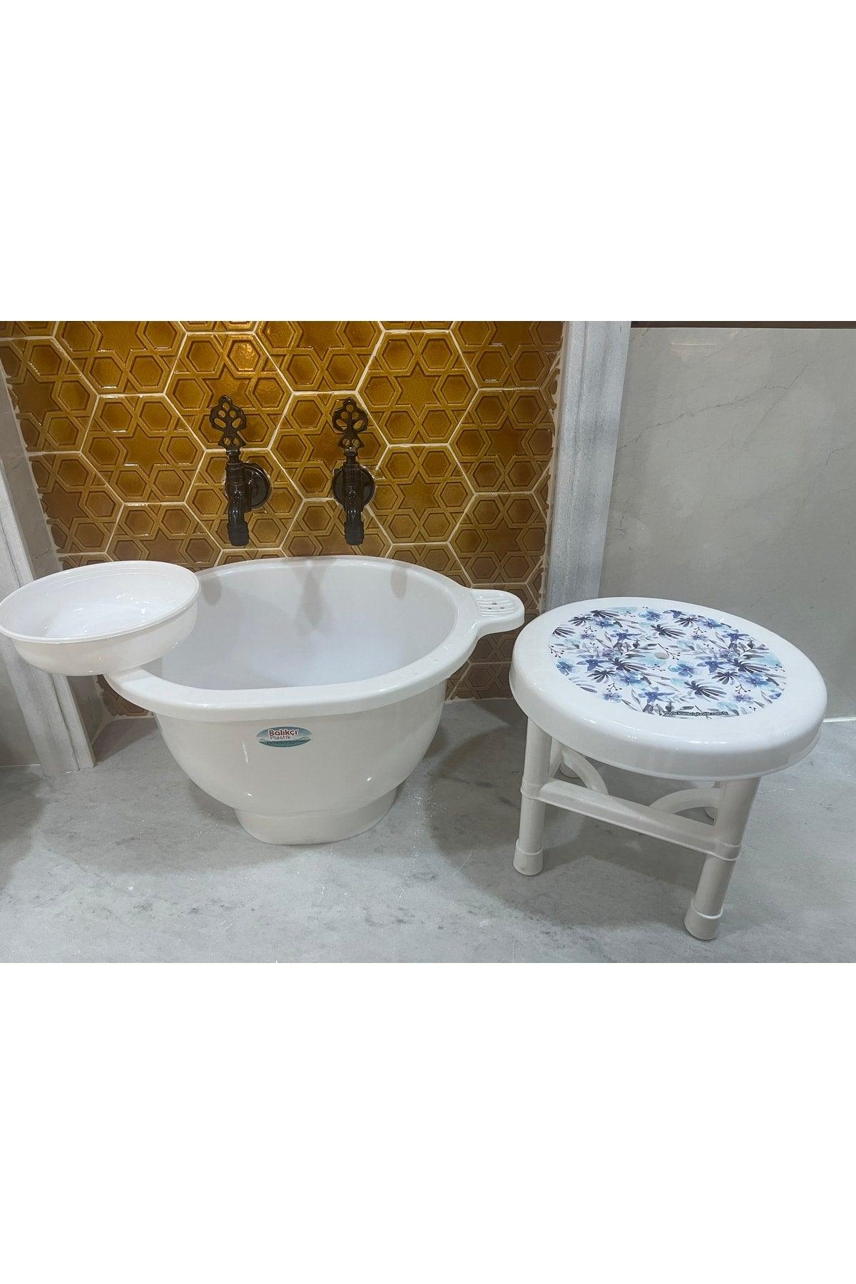 Luxury Curun Kurna - Patterned Plastic Stool - Bath Bowl Set of 3 - Swordslife