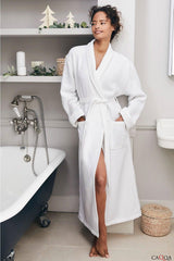 Women's 100% Cotton 4 Seasons White Pique Dressing Gown & Bathrobe - Swordslife