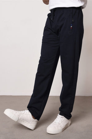 Marineblaue Jogginghose für Herren mit Reißverschlusstasche, Stickerei und detailliertem geradem Bein und lässiger Passform