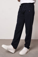 Navy Blue Men's Zipper Pocket Embroidery Detailed Straight Leg Casual Fit Sweatpants