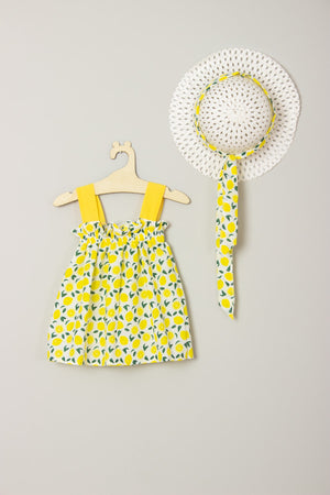 New Season Ribbed Bow Lemon Dress