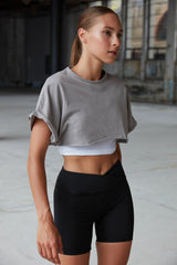 Black Gatherer Double Breasted Waist Detailed Sport Shorts Tights TWOSS21SR0714 - Swordslife