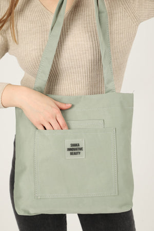 Green U22 3-Compartment Front 2 Pocket Detailed Canvas Fabric Daily Women'S Arm And Shoulder Bag B:35 E:35