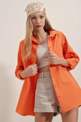 3900 Oversize Long Basic Shirt - Orange - Swordslife