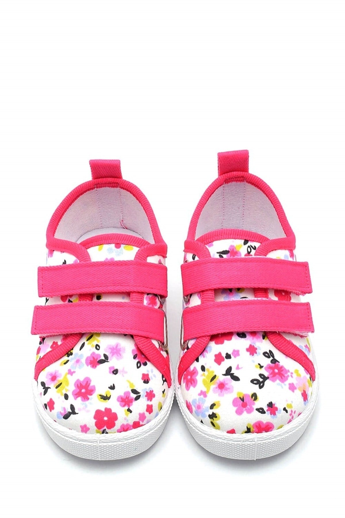 Floral Patterned Double Velcro Linen Sports Children'S Shoes-Fuchsia-F-498