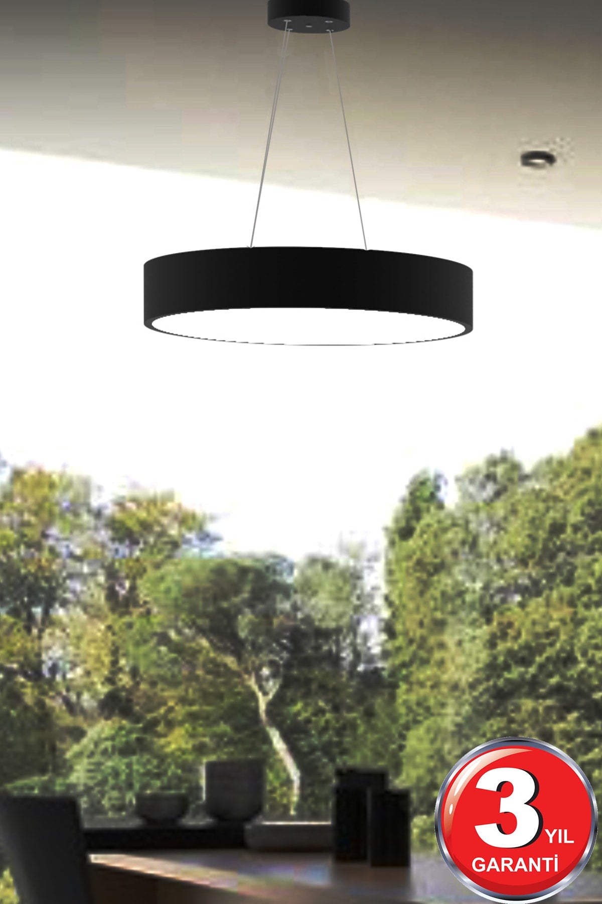 Drum 40Cm (Black Case, Daylight) Modern Led Chandelier With Led, Living Room, Kitchen, Living Bedroom, Pendant Lamp