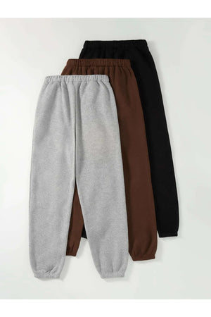 3er-Pack Jogginghosen mit Logo-Aufdruck – Schwarz, Grau und Braun, elastisches Bein, hohe Taille, Sommer