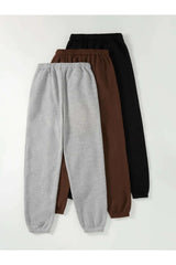 3-pack Logo Printed Jogger Sweatpants - Black, Gray And Brown, Elastic Leg, High Waist, Summer