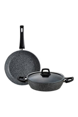 Lucca 3 Piece 24 Cm Pot and Pan Set with Compatible Lid Gray Blue