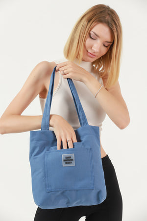 Indigo U22 3-Compartment Front 2 Pocket Detailed Canvas Fabric Daily Women'S Arm And Shoulder Bag B:35 E:35