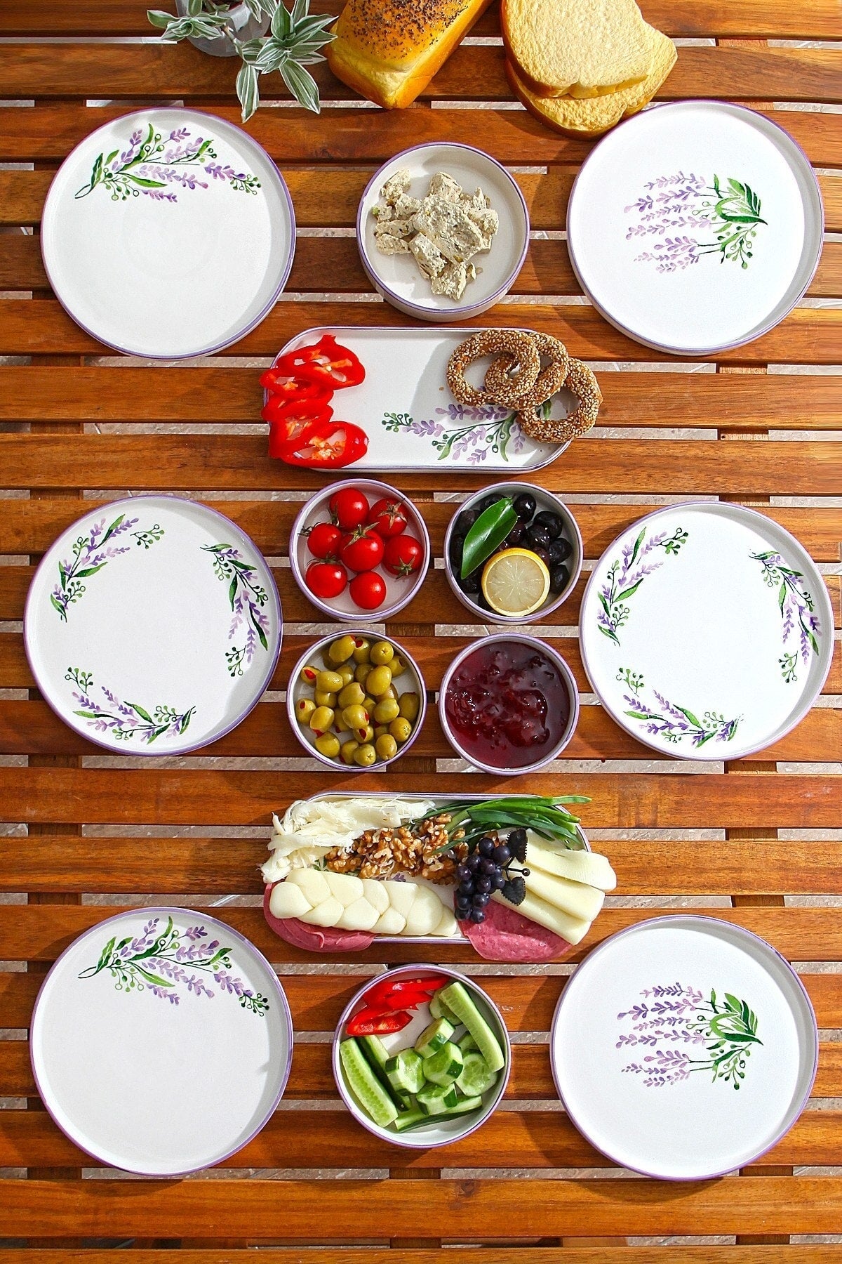 14 Piece Stackable Lavender Breakfast Set For 6 People - Luxury Breakfast Presentation Set Plate