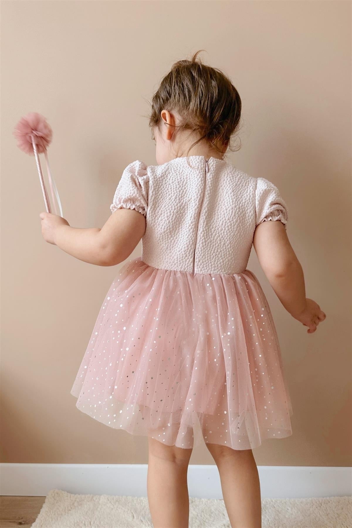 Powder Glittery Short Sleeve Tutu Skirt Girls Dress - Felicia