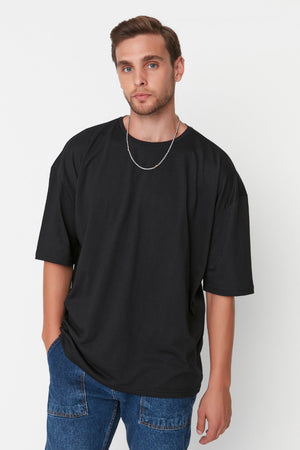 Schwarzes Herren Basic Rundhals Oversize Kurzarm T-Shirt Tmnss22Ts0317