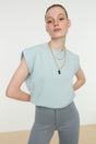 Blue Sleeveless Basic Knitted T-Shirt - Swordslife