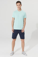 Men's Mint 100% Cotton Slim Fit Slim Fit Crew Neck Short Sleeved T-Shirt
